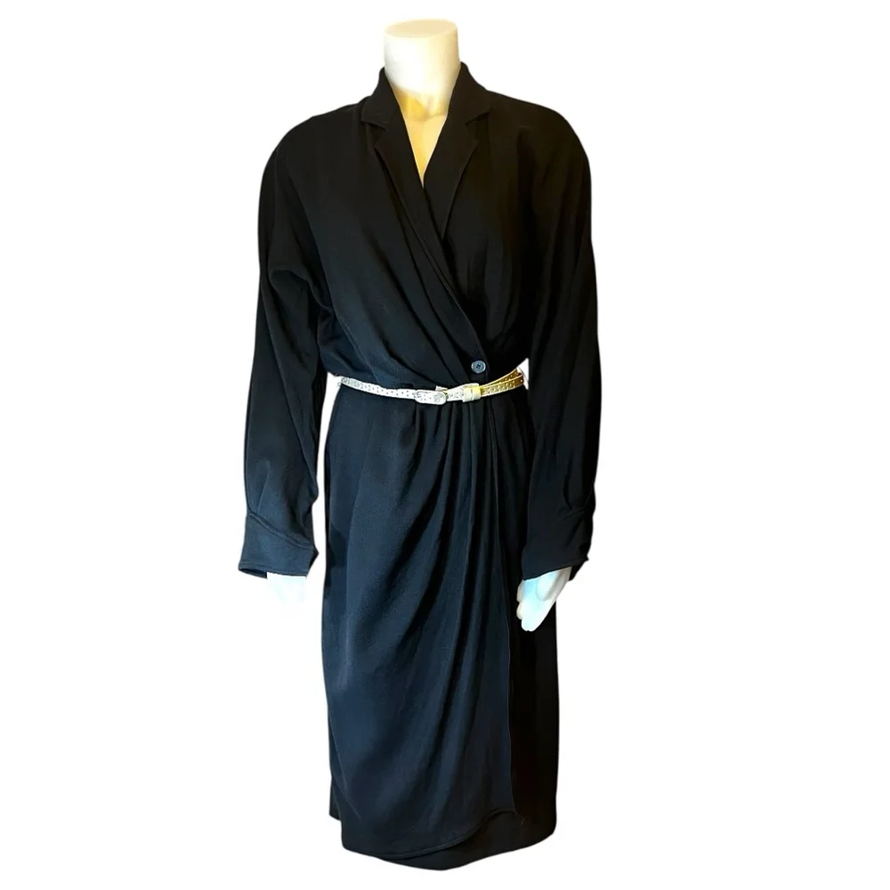 Louis Féraud Vintage Wool Wrap Dress, West Germany, 10, Black - Picture 2 of 16